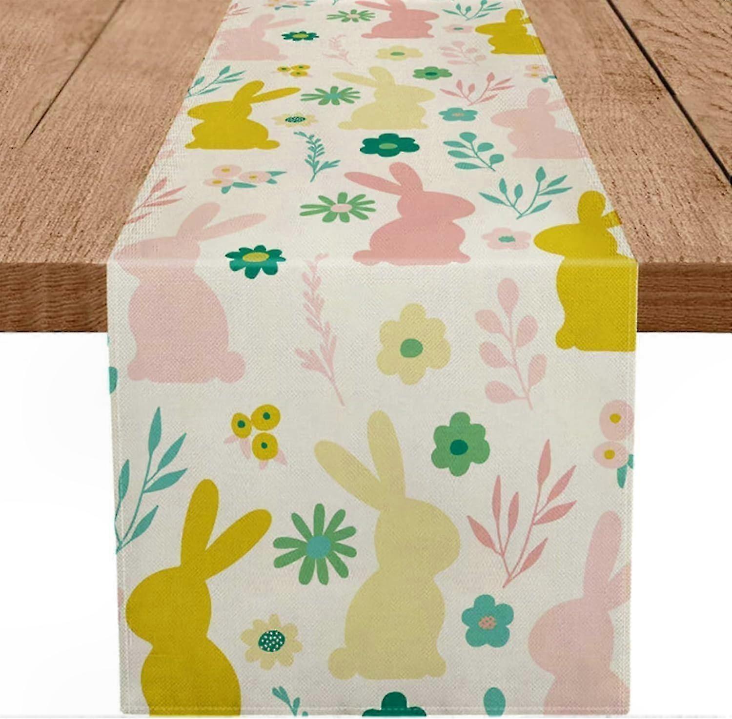 Easter Table Runner Floral Bunny Rabbit Spring Holiday Kitchen Dining Decor 13x48 Inch
