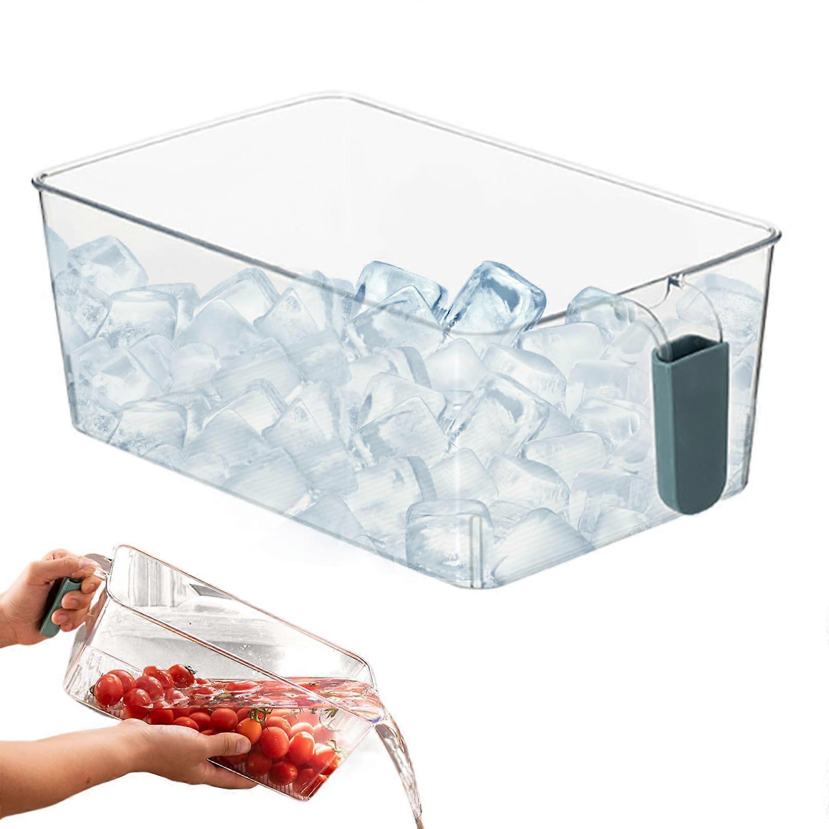 Ice Bin for Freezer BPA  Large Capacity Transparent Ice Cube Storage Container with Handle