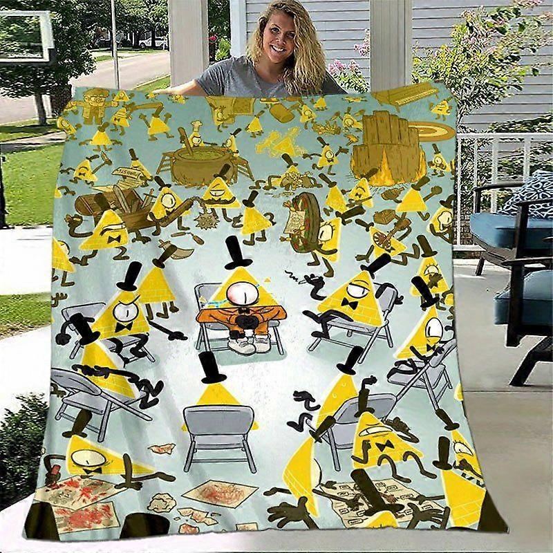 Gravity Falls Bill Cipher Throw Blanket  Vintage TV Show Design with Characters