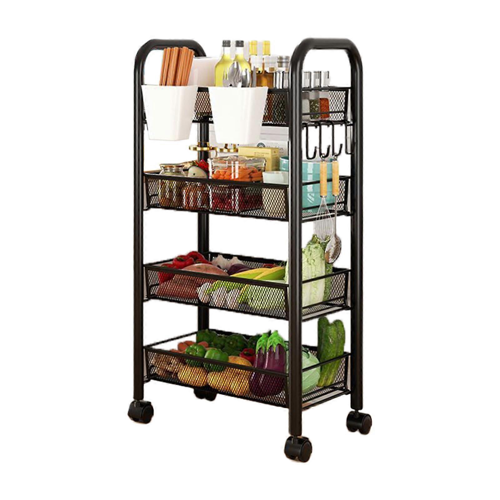 Black 3 Tier Rolling Kitchen Storage Rack for Fruit and Vegetable Organizer Shelving