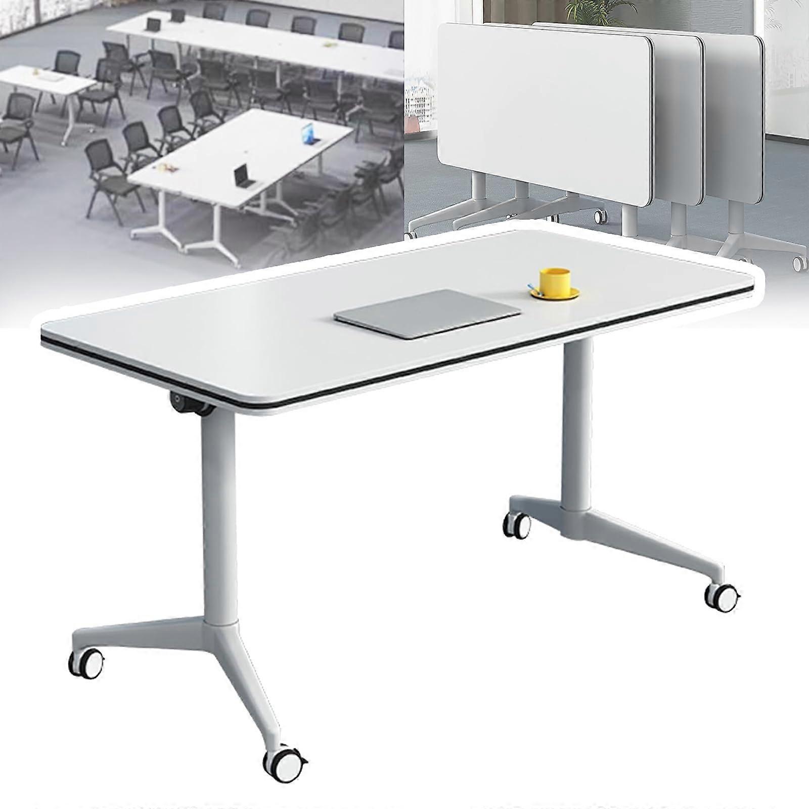 Folding Conference Table with Caster Wheels, Flip  Mobile Training Table for Meeting Room