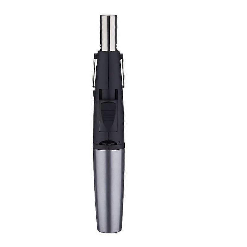 Windproof Butane Lighter with Safety Lock, Adjustable Flame, Refillable Outdoor Torch  Grey