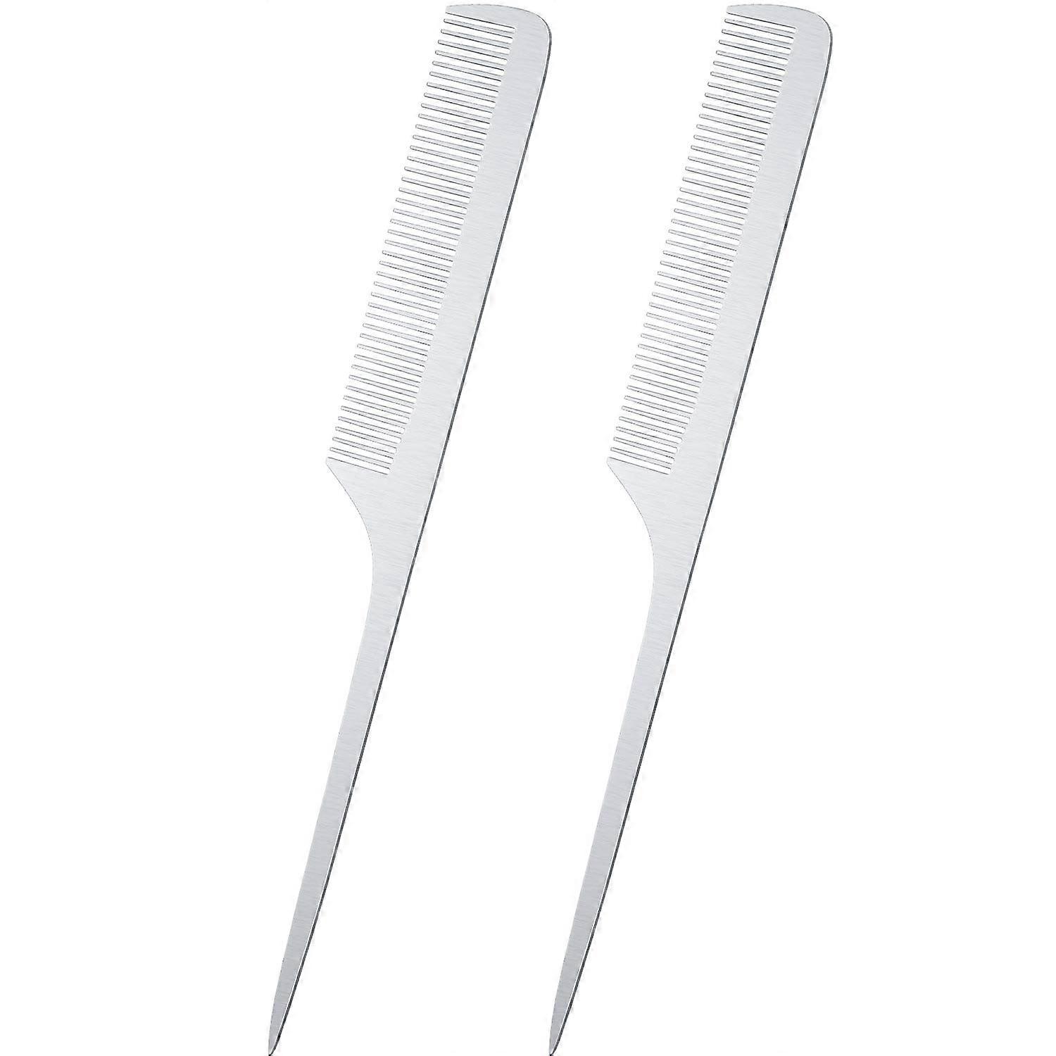 2pcs Stainless Steel Rat Tail Hair Combs for Precise Sectioning and Professional Styling, Silver