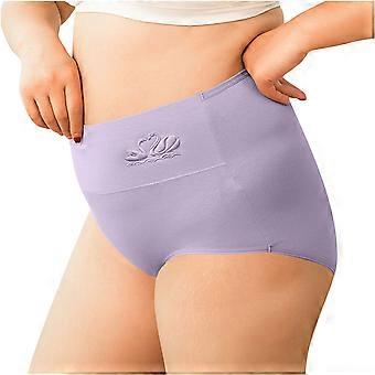 lulshou Damesondergoed Plus Size Hoge Taille Effen Kleur Slipjes Zacht Ademend Comfortabel Ondergoed, Paars, XL