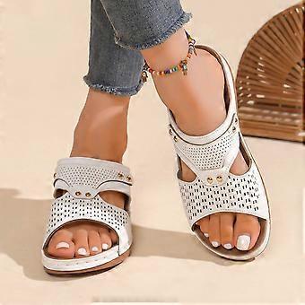Keilsandalen für Damen, Damensandalen, modische, lässige Sommer-Keilsandalen mit dicker Sohle für den Strand, weiß, Größe 9,5