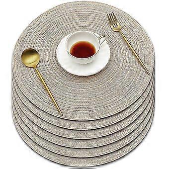Set di 6 tovagliette lavabili antiscivolo e resistenti al calore del tavolo rotondo intrecciate, colore del caffè al latte