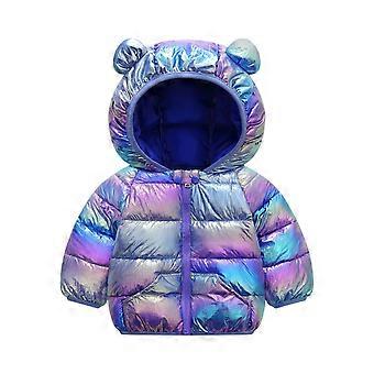Jaqueta infantil acolchoada com capuz e orelhas de urso, leve e quente, para meninos e meninas, com fechamento em zíper. Modelo #E066, azul.