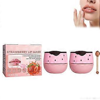 Lippen-Schlafmaske, Honigbienenbalsam & Erdbeer-Lippenbalsam, Beeren-Lippen-Schlafmaske mit Bürste, natürliche Lippenverstärker-Pflege reduziert Lippenfalten