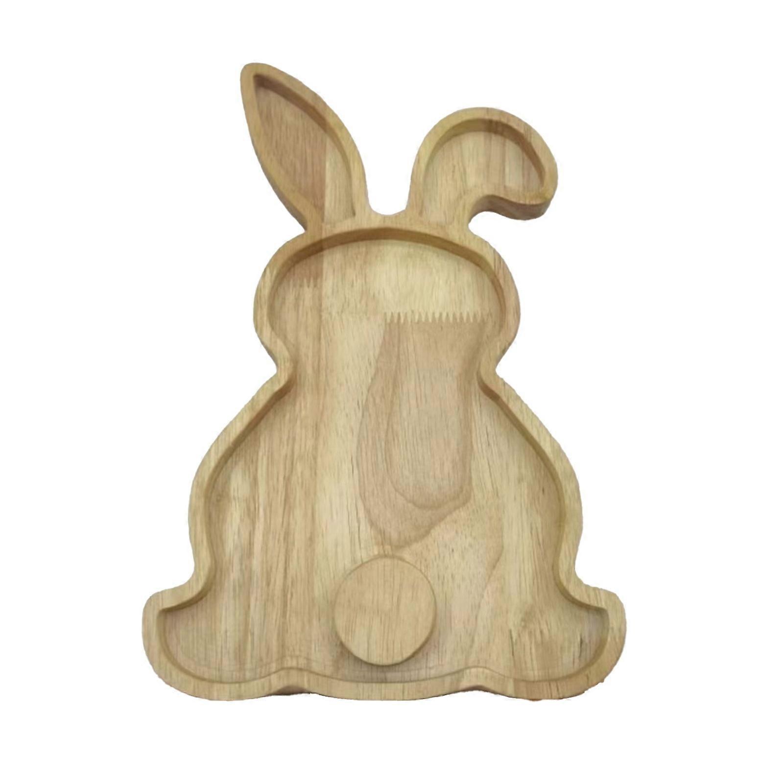 Easter Bunny Serving Tray Rustic Rectangular Platter for Snacks Meals Stackable Wood Dinner Plate