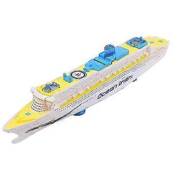 Barco de juguete eléctrico con luces LED intermitentes, sonidos musicales y juego educativo.