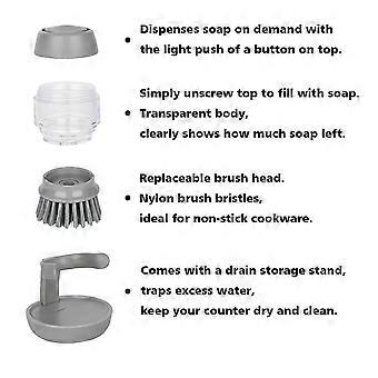 Soap Dispensing Palm Scrub Brush With Drip Tray, Washing Brush For Dishes Pots Pans Sink Cleaning, Kitchen Scrubber Storage Stand Set