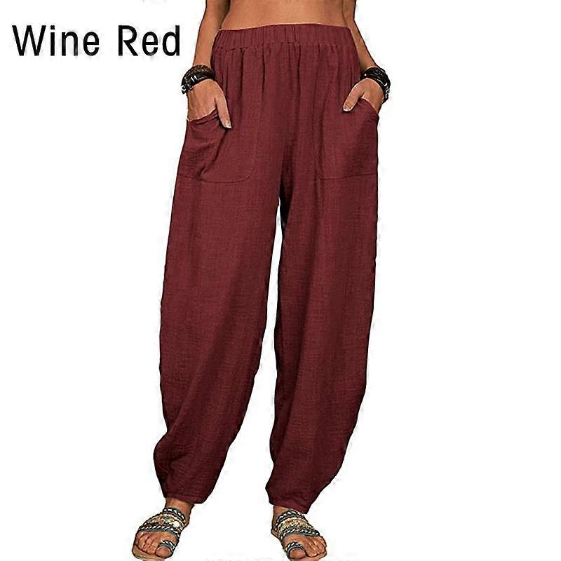 Harem Pants Solid Color Pockets Summer Temperament Loose-fitting Pants for Beach