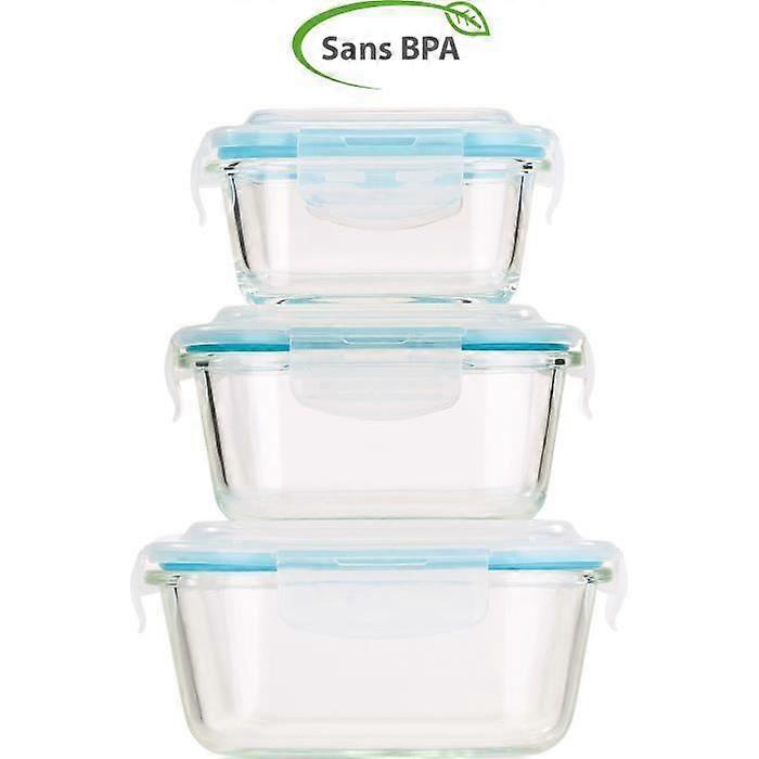 Glass storage containers with snap-on lids (x3)