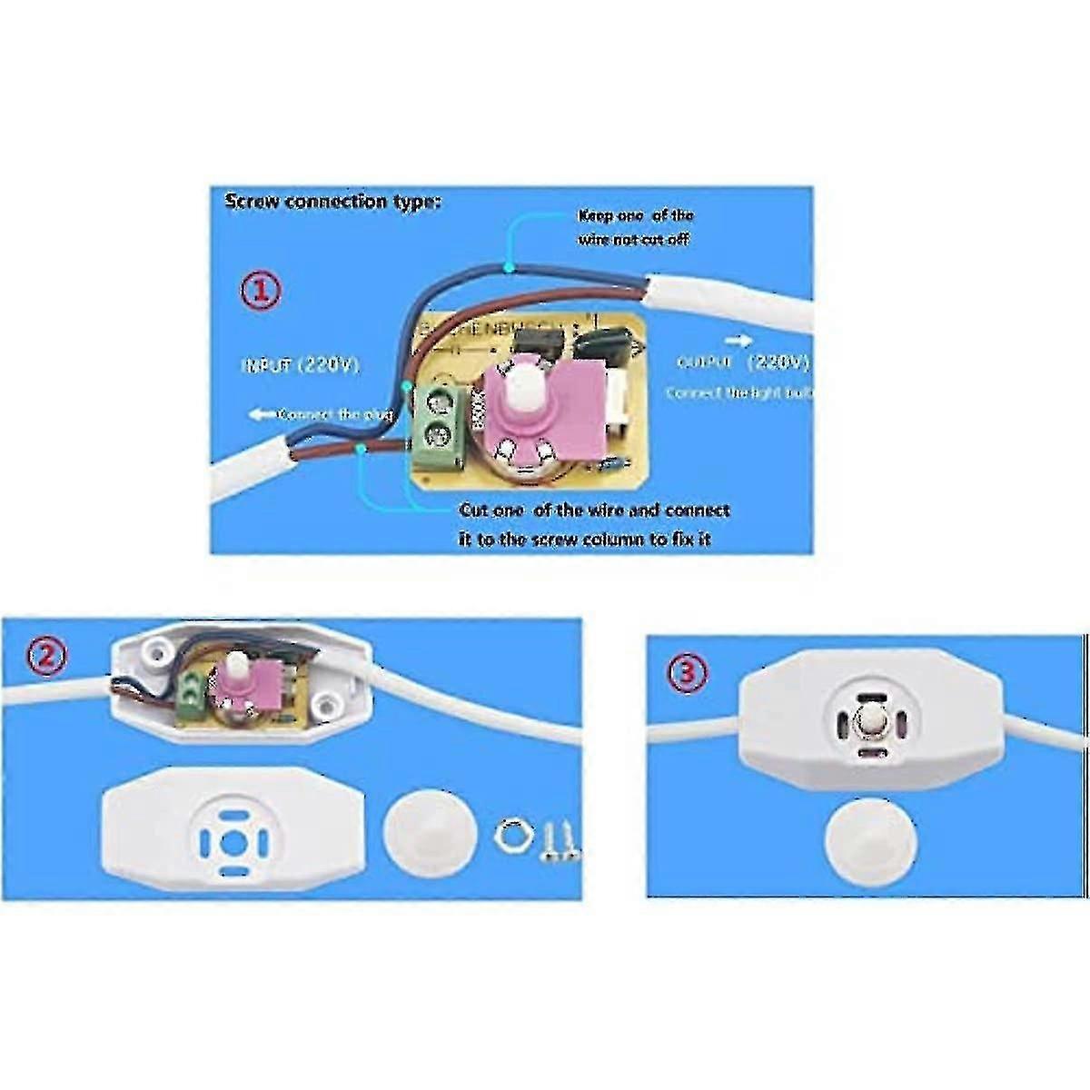 Inline Dimmer Switch 220-240v Knap Dimmer Switch Lights Switch Til lamper Lys (sort)