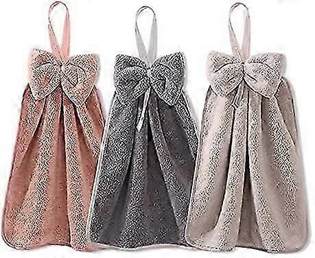 3 Pcs Bow Hand Towels with Hanging Loop (3 Colors)