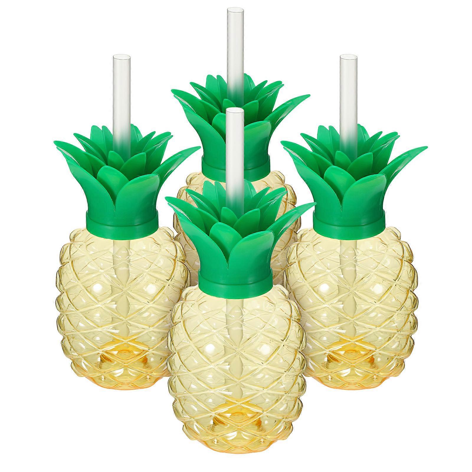 4pcs Pineapple Shaped Plastic Drinking Cups with Lid and Straw Party Cup