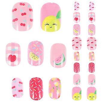 Kid Manicure Pieces Fake Nail Sticky Pieces with Colorful Nails 24Pcs