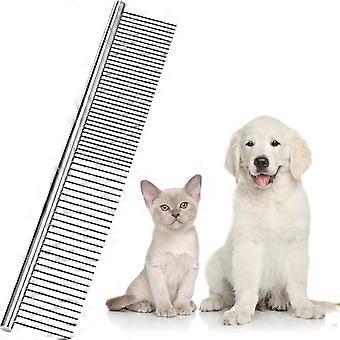 Edelstahl Haustierkamm Haustier Pflegekamm Rundzahn Hundekamm für Hunde und Katzen mit wirren Haaren, 19 x 3 cm