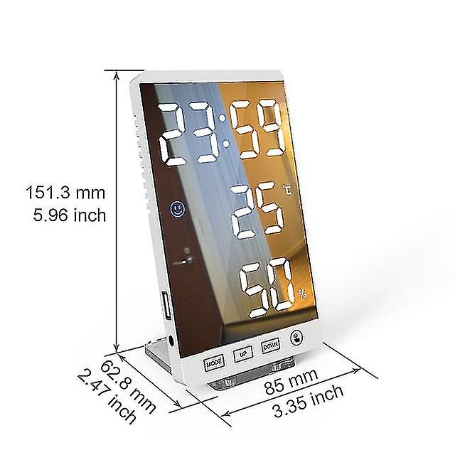 6インチLEDミラー目覚まし時計タッチボタンの壁デジタル時計時間湿度ディスプレイUSB出力ポートテーブルクロック