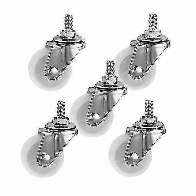 5 Pcs 1.5 Inch White PP Casters, M8 Thread, 4cm Roller Wheels for Display Frames