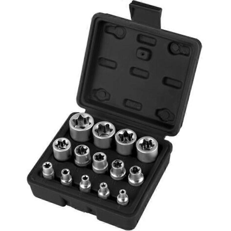 1/4" 3/8" 1/2" Female Torx Socket Set, E Torx Profile Socket E4, E5, E6, E7, E8, E10, E11, E12, E14, E16, E18, E20, E22, E24 with Black Box
