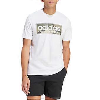 Adidas IN6473 Mens Camo Linear Graphic T-Shirt Short Sleeve White Cotton Tee New