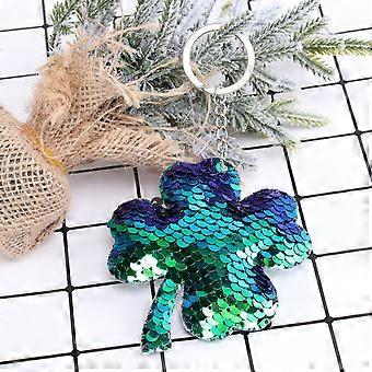 4pcs Fashion Four Leaf Clover Keychain Creative Key Rings Sequins Keychain Hanging Ornament for Friends Family (Green)