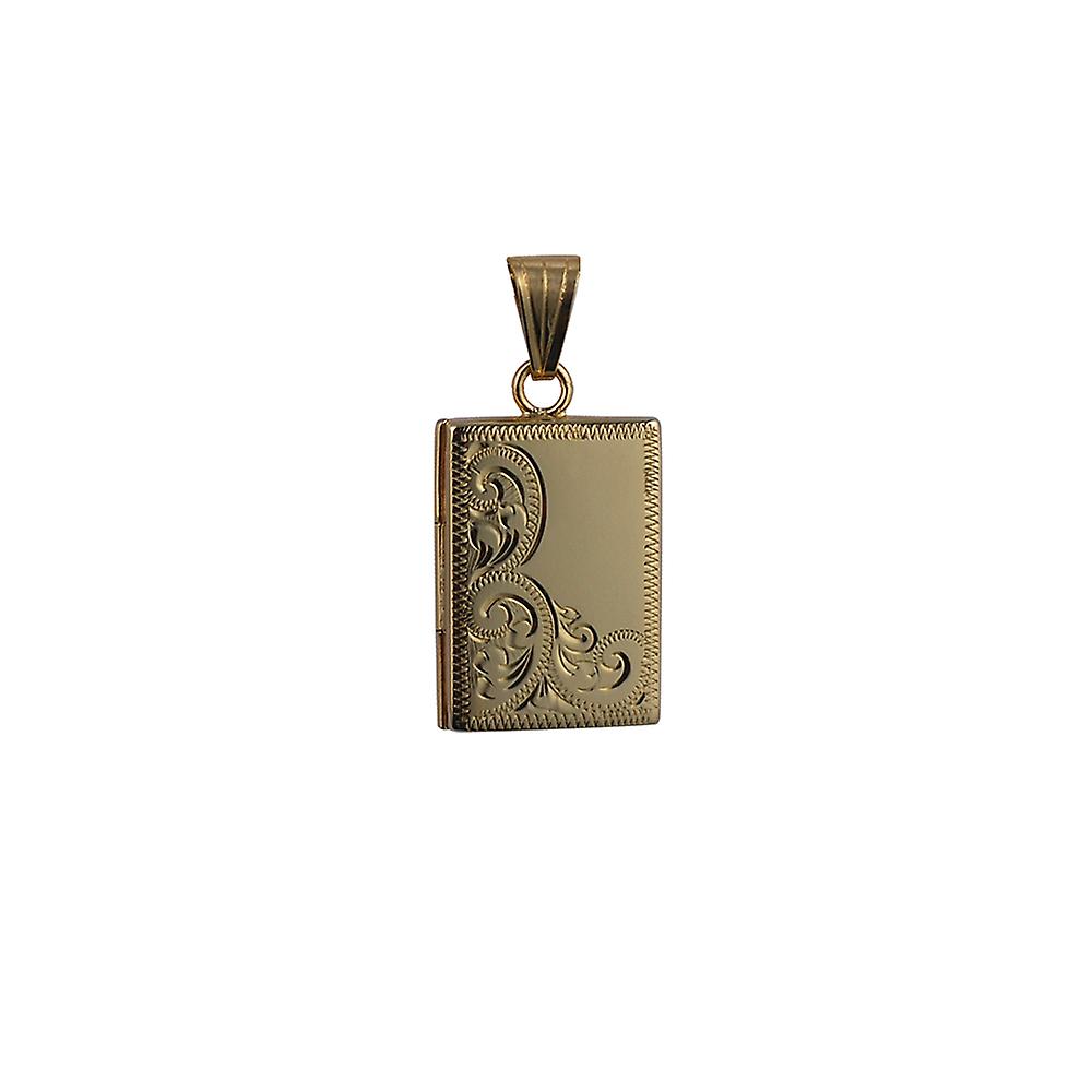 9ct Gold 22x15mm half hand engraved flat rectangular Locket