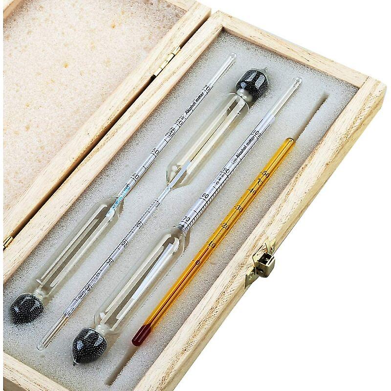 Professional Alcohol Meter Set Of 3 Hydrometers With Graduation From 0 To 100% + Thermometer To Measure The Alcohol Content Of Eau-de-vie, Whisky, Vo