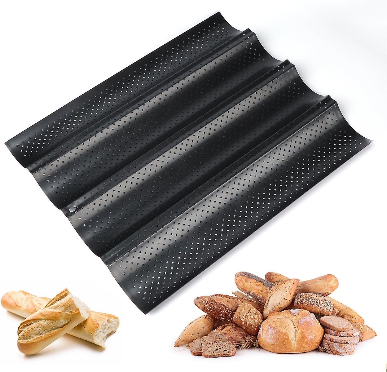 Perforated Bread Tray 4 Baguettes Reversible Non-Stick Mold Plate for Pastry Biscuits