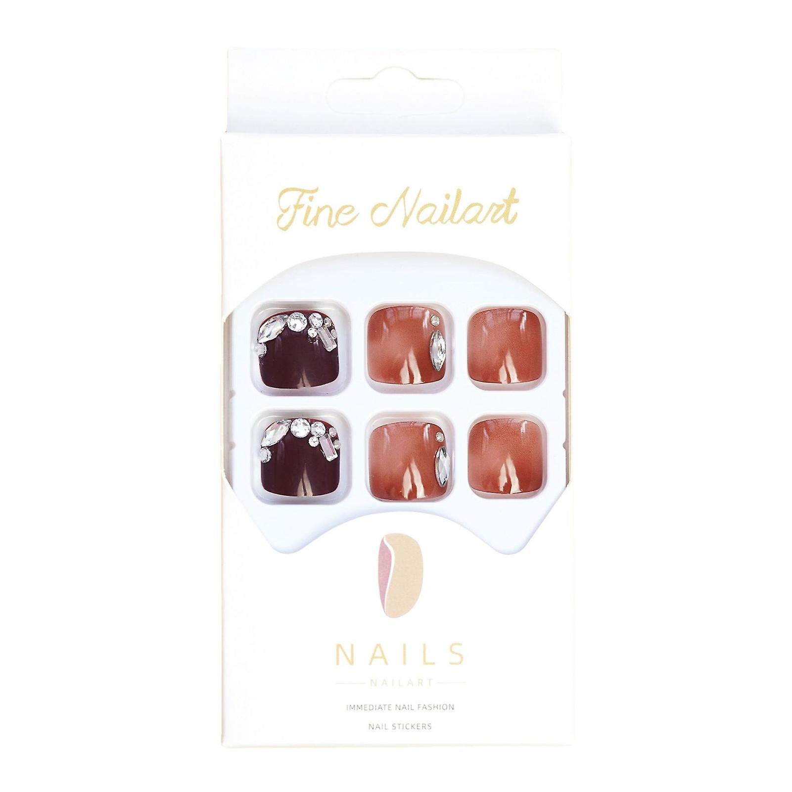 Broken Diamond Coffee Fake Toenails Durable And Never Splitting Fake Nails For Toe Decoration Home Nail Diy