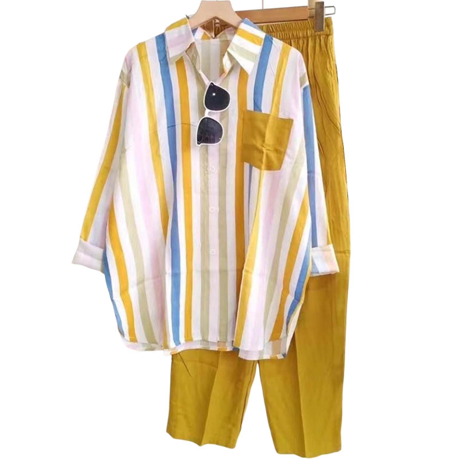 Camicia a righe con pantaloni Suit Set Camicetta a maniche lunghe Kit pantaloni a gamba larga