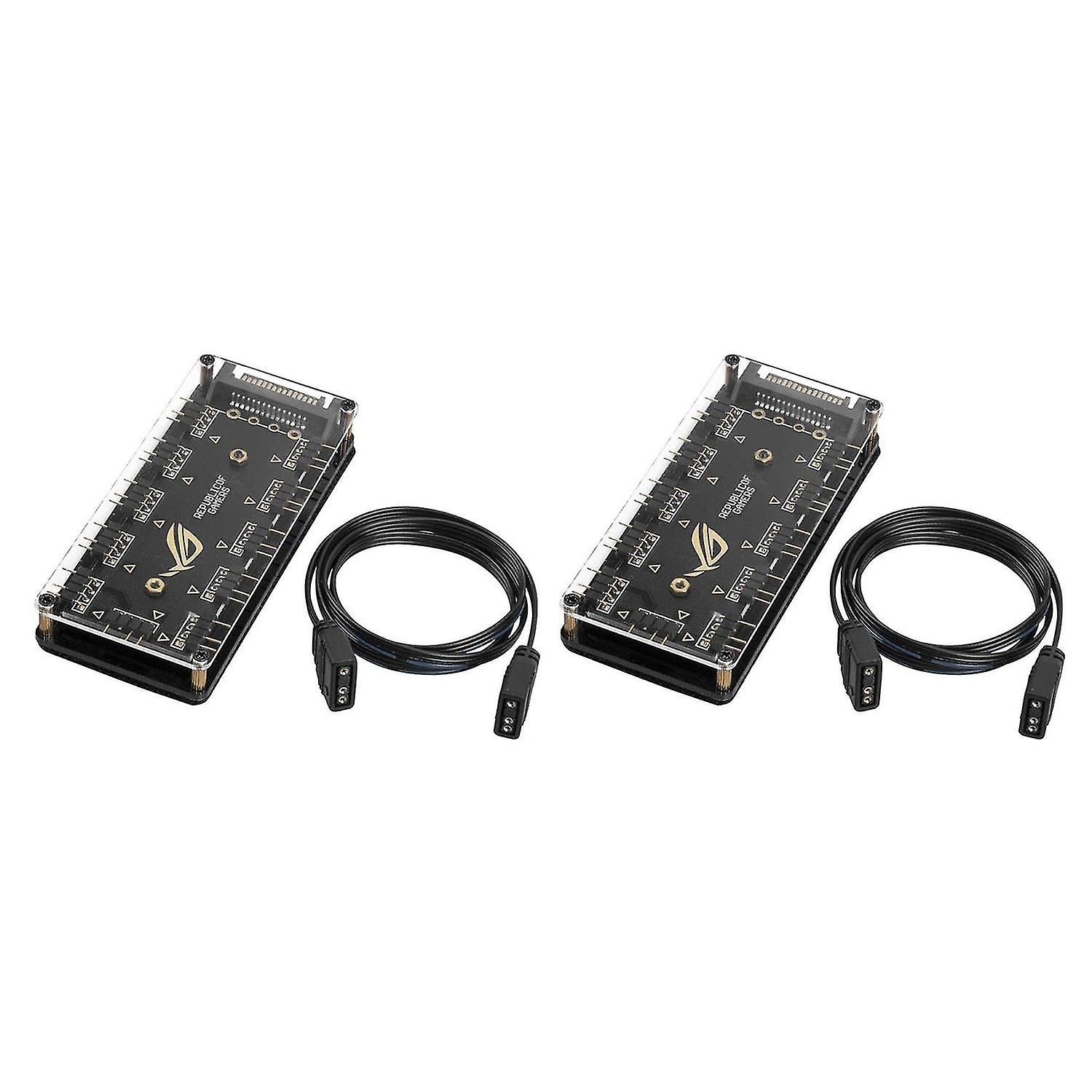 2x 5v 3pin Rgb Led Splitter 10-port Hub with 50cm 3pin Extension Cord, Perfect for Lots Of Rgb