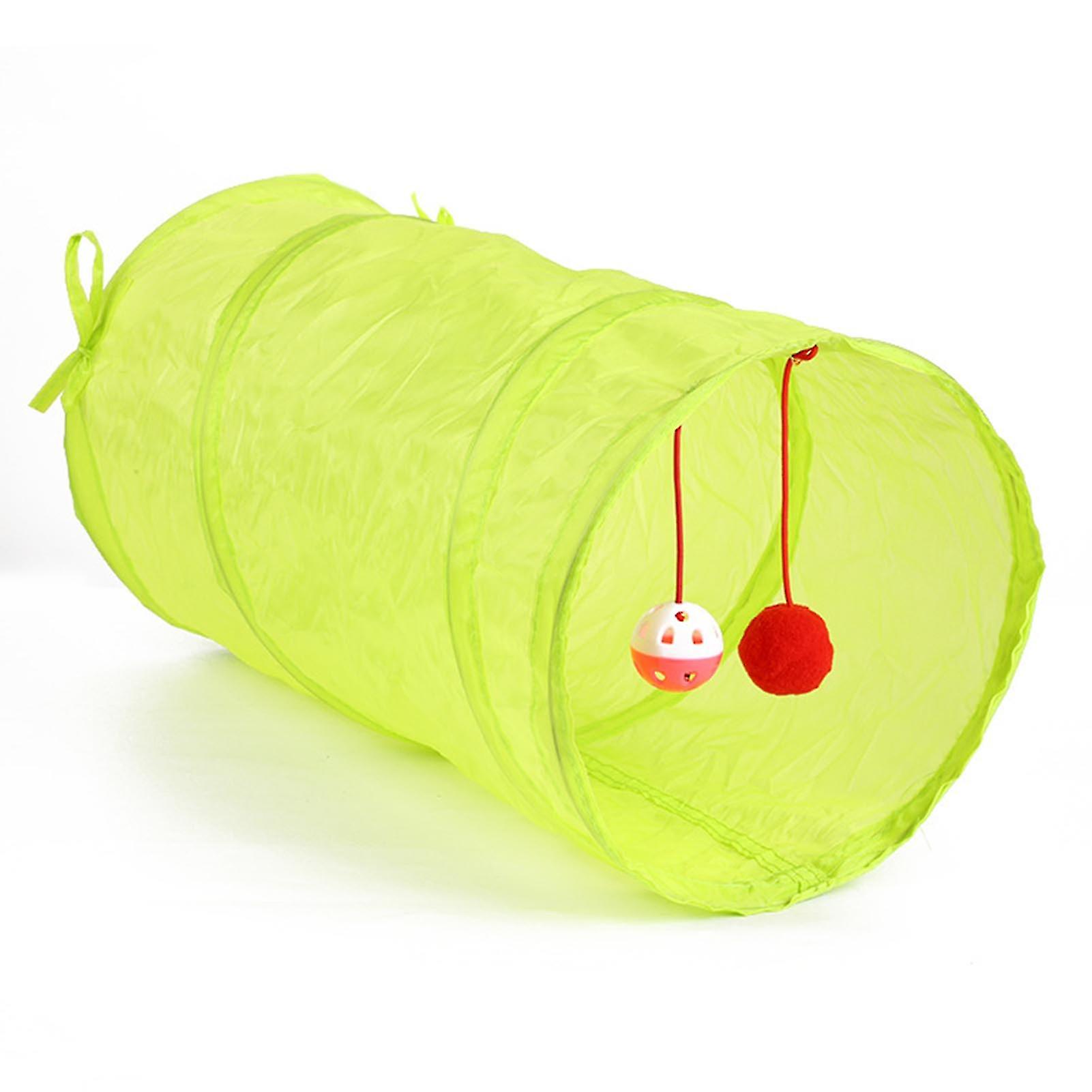 Green Foldable Cat Tunnel, Large Space, Sound Bell, Crinkle Design, Durable Cat Toy, for Indoor Pet Training