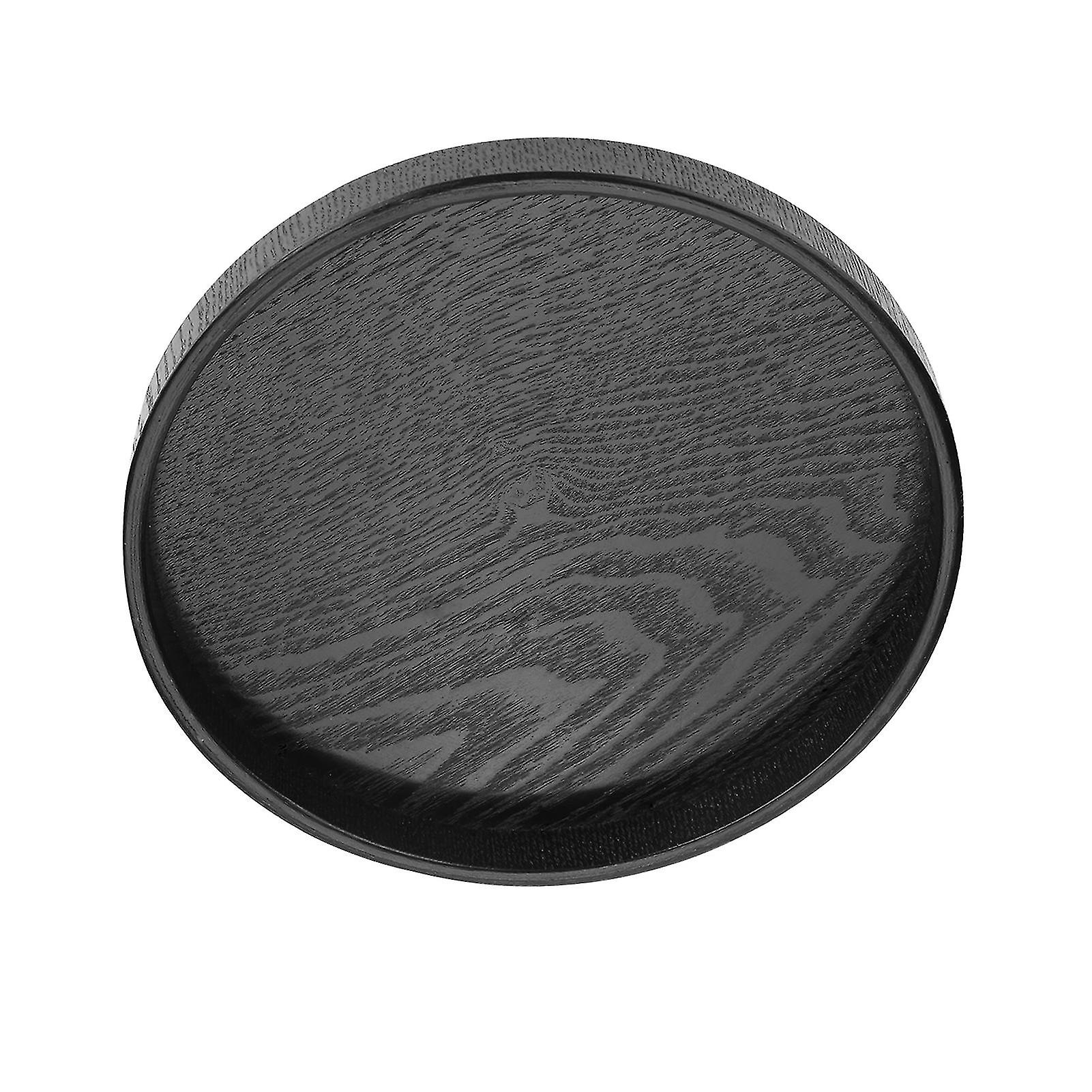 Round Black Solid Wood Tea Serving Tray, 21cm Diameter