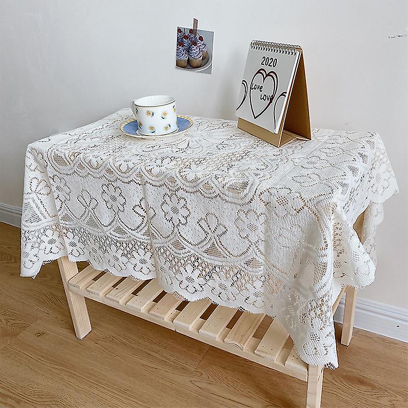 Lace Table Cover Hollow Pattern Soft Comfortable Simple Lace Decorative Background Cloth for Home Cafe White Lace 120x120cm