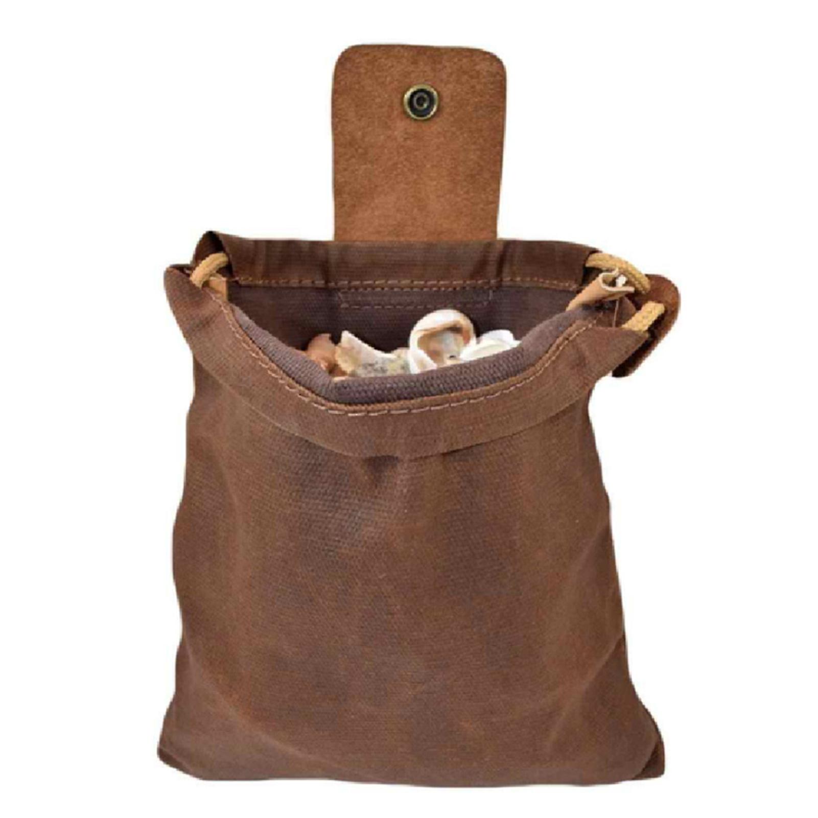 Canvas Waist Bag with Leather Cover & Buckle Foldable Heavy Duty Tool Pouch with Drawstring for