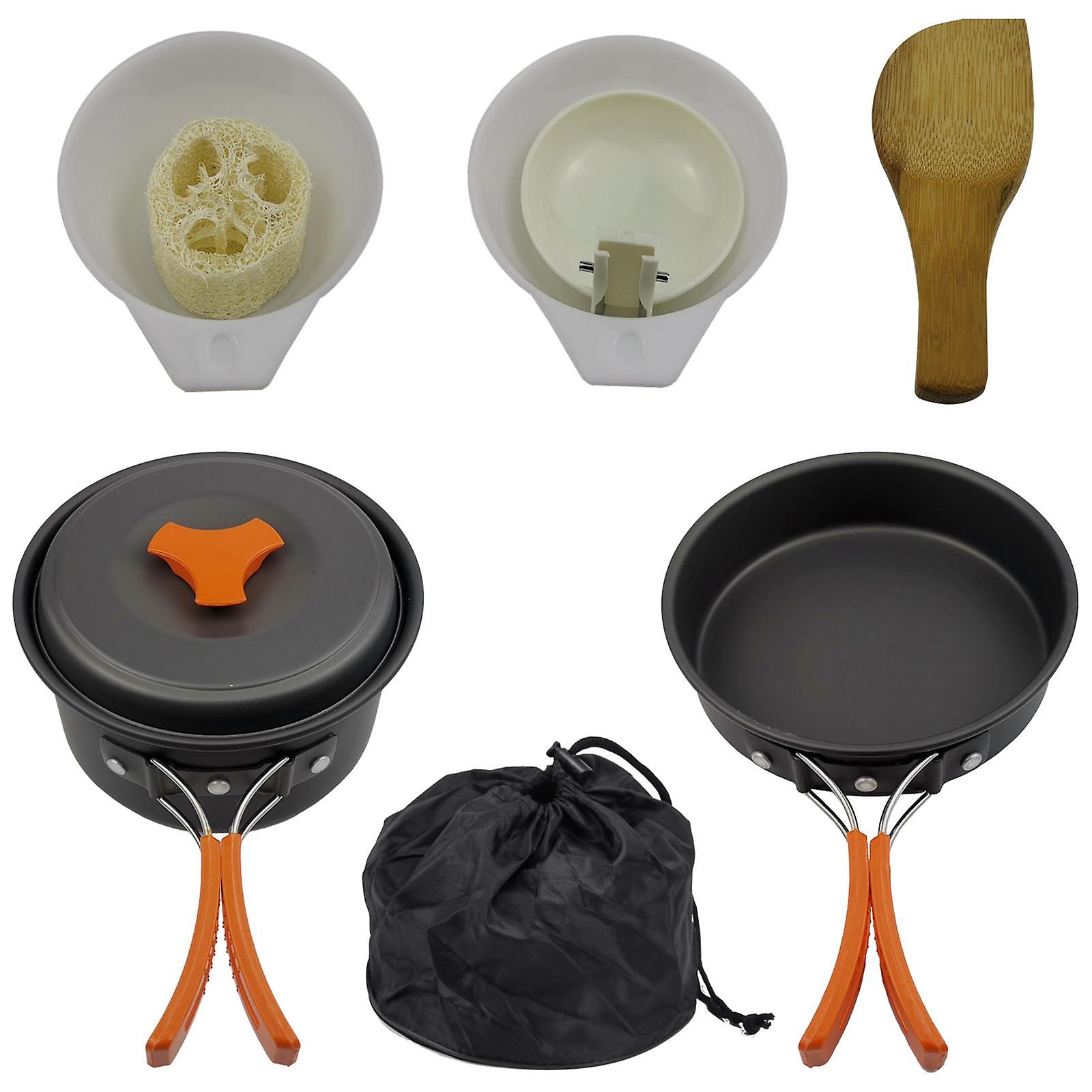 Camping Cookware Backpacking BBQ Mess Kit Tableware for 1-2 Person Orange