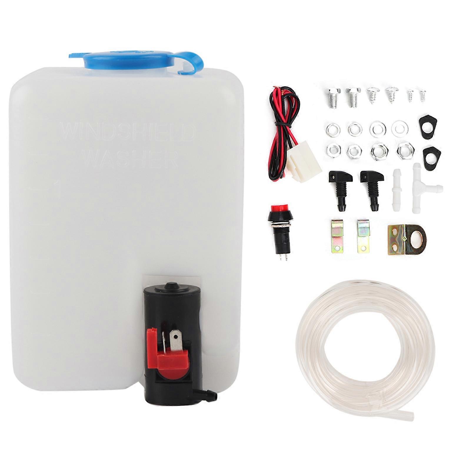 Universal Windshield Washer Kit with Cleaning Pump, Wiper Reservoir 12V 1.8L