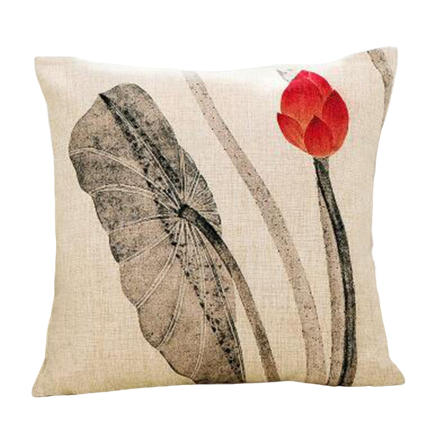 Breathable Pillow Case Stain Repellent Linen Non-shrink Lotus Pillow Sham for Sofa