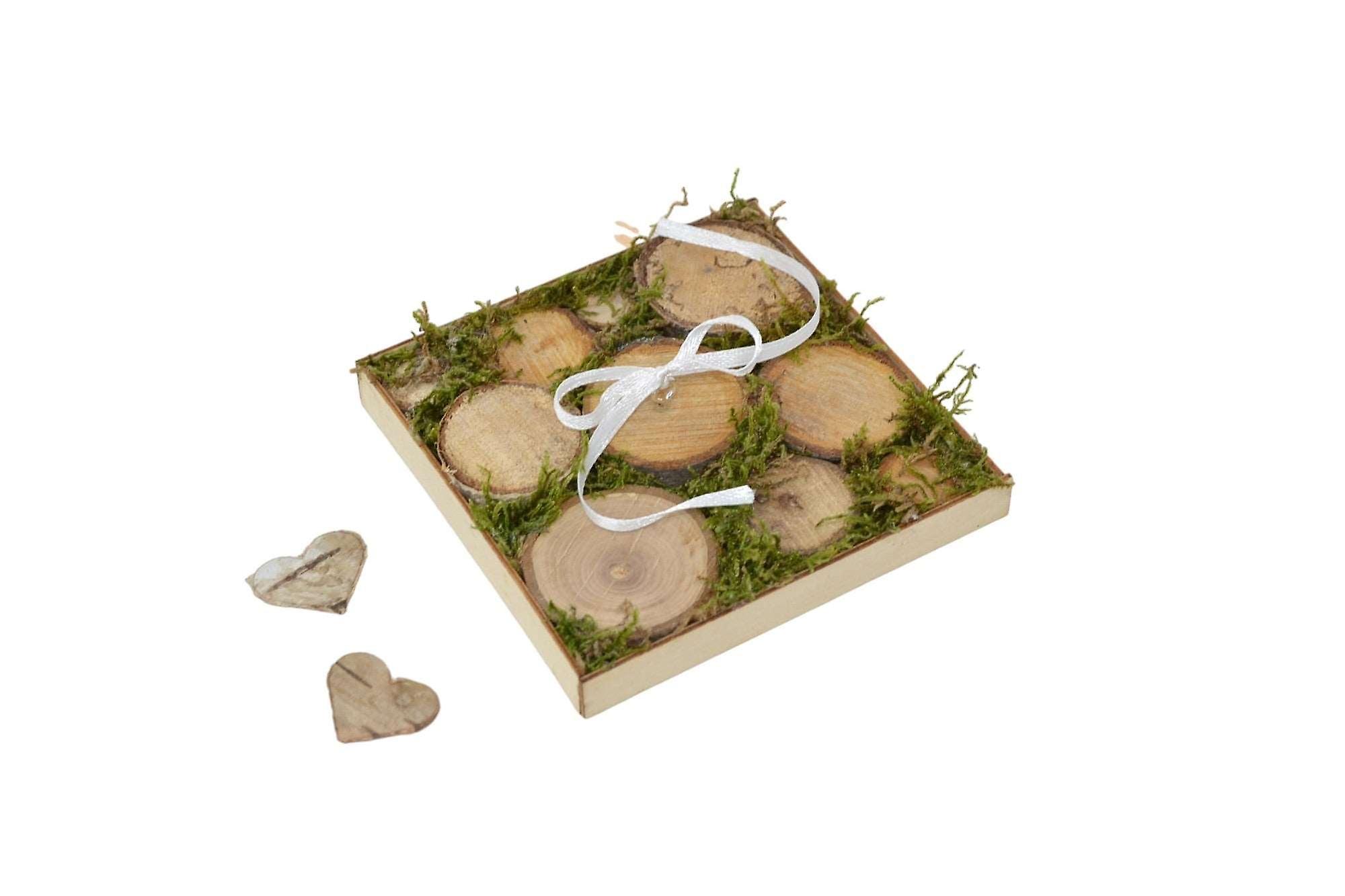 Houten Ring Kussen 10x10 cm Moss Bruiloft Handgemaakt