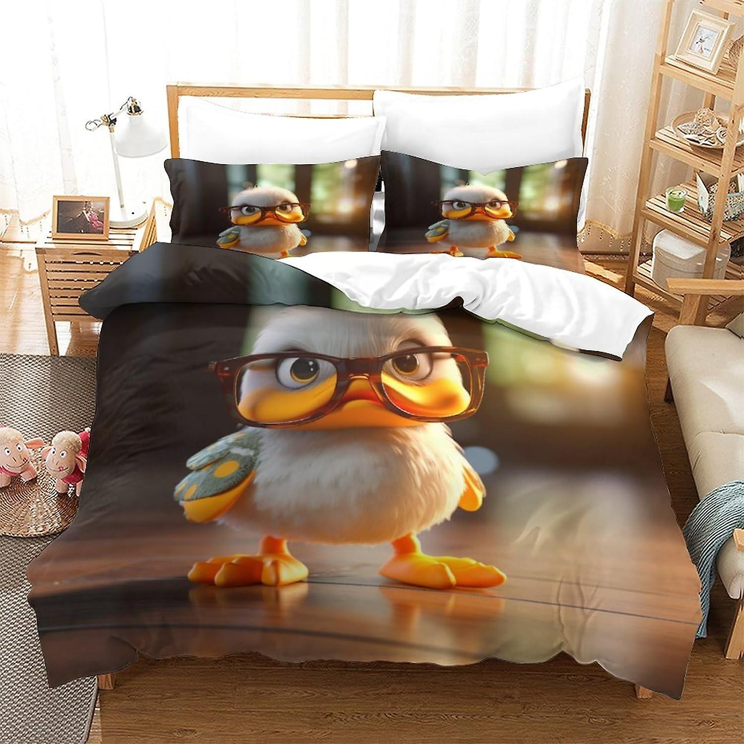 HOUKIG Little Yellow Duck Collection Bedding Sets Patterned Soft Anti-fade Breathable 3D Printing Cute Duvet Cover Set Fashionable Design, Suitable fo