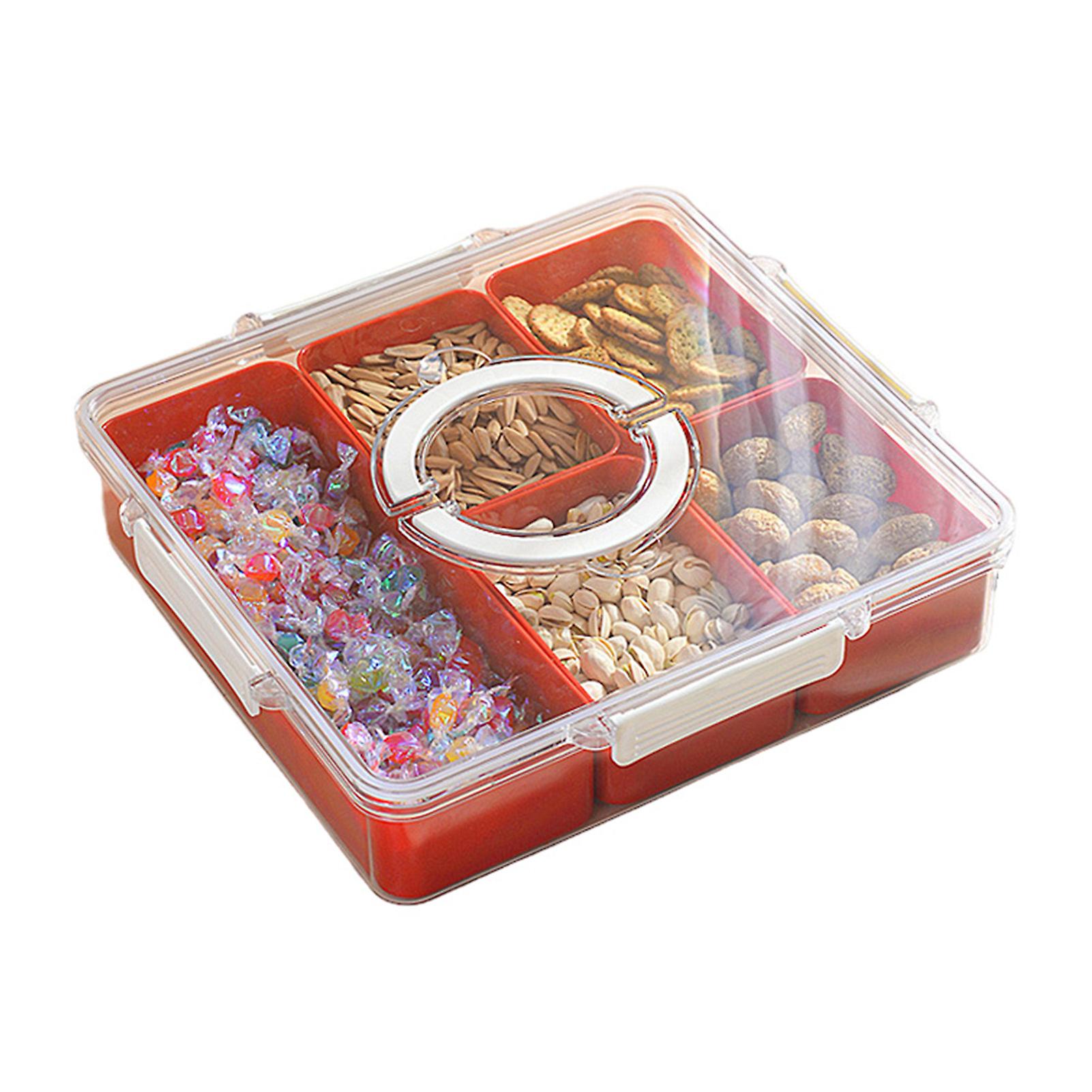 Dried Fruit Snack Tray Container with Lid Handle Portable Divided Snack Box Organizer 6 Compartments Clear Snack Tray