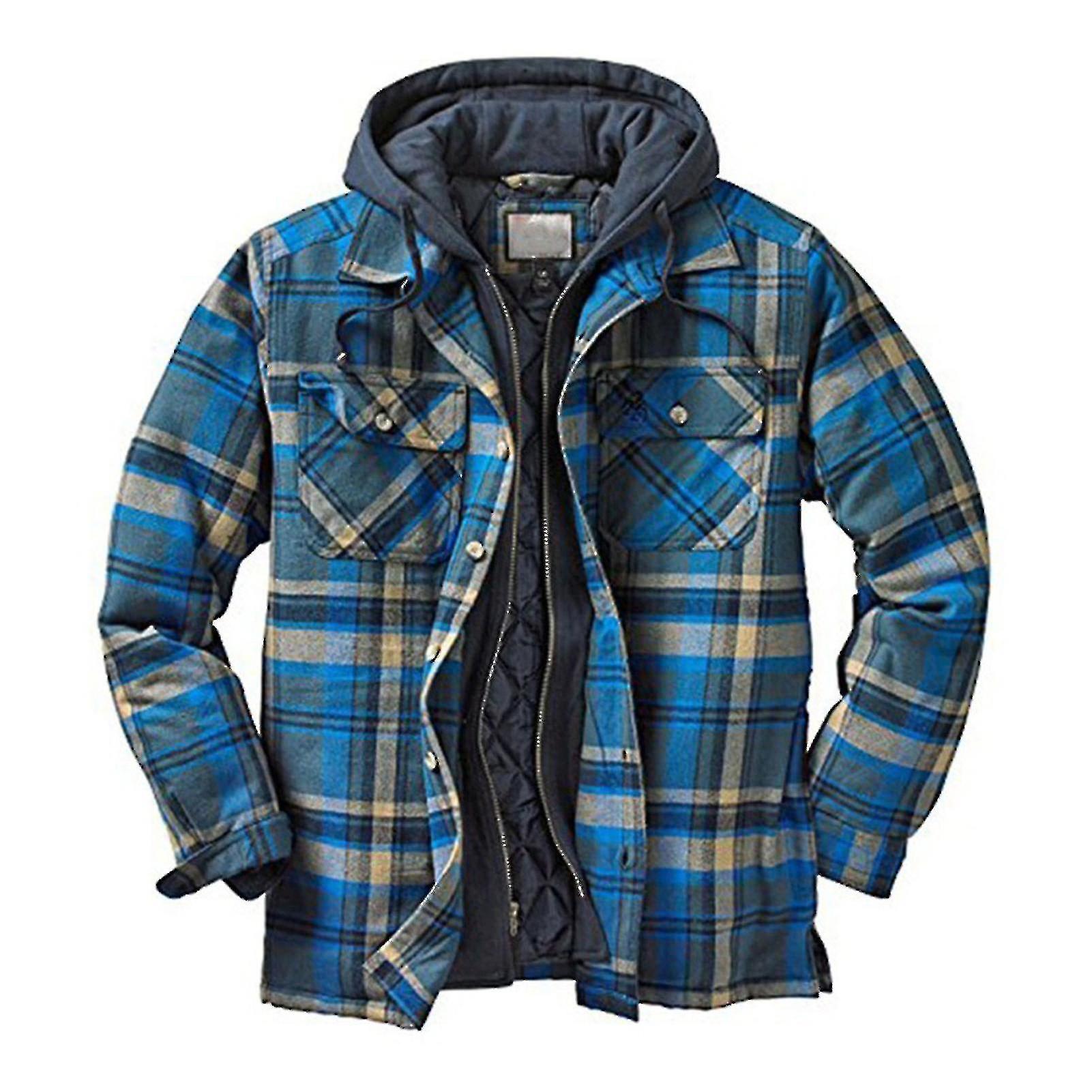 Quilted Thick Plaid Giacca larga a maniche lunghe Felpa con cappuccio da uomo Trapuntata Foderata Flanella
