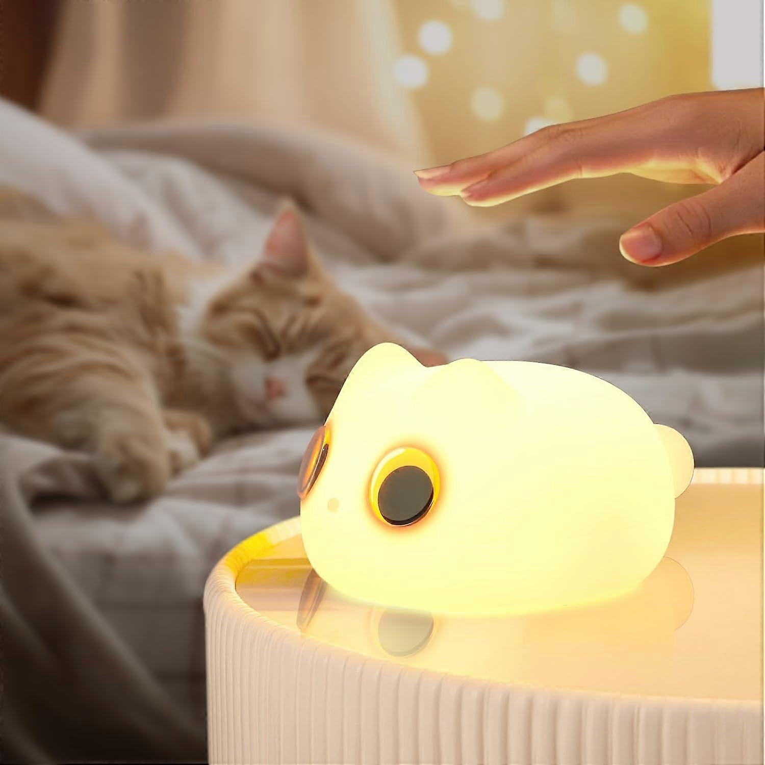 SQCLVSimple Cat Lamp, Cute Cat Nursery Night Lights, Portable Night Light, Rechargeable Silicone Night Light for Kids,Cat Gifts for Kids Night Light f