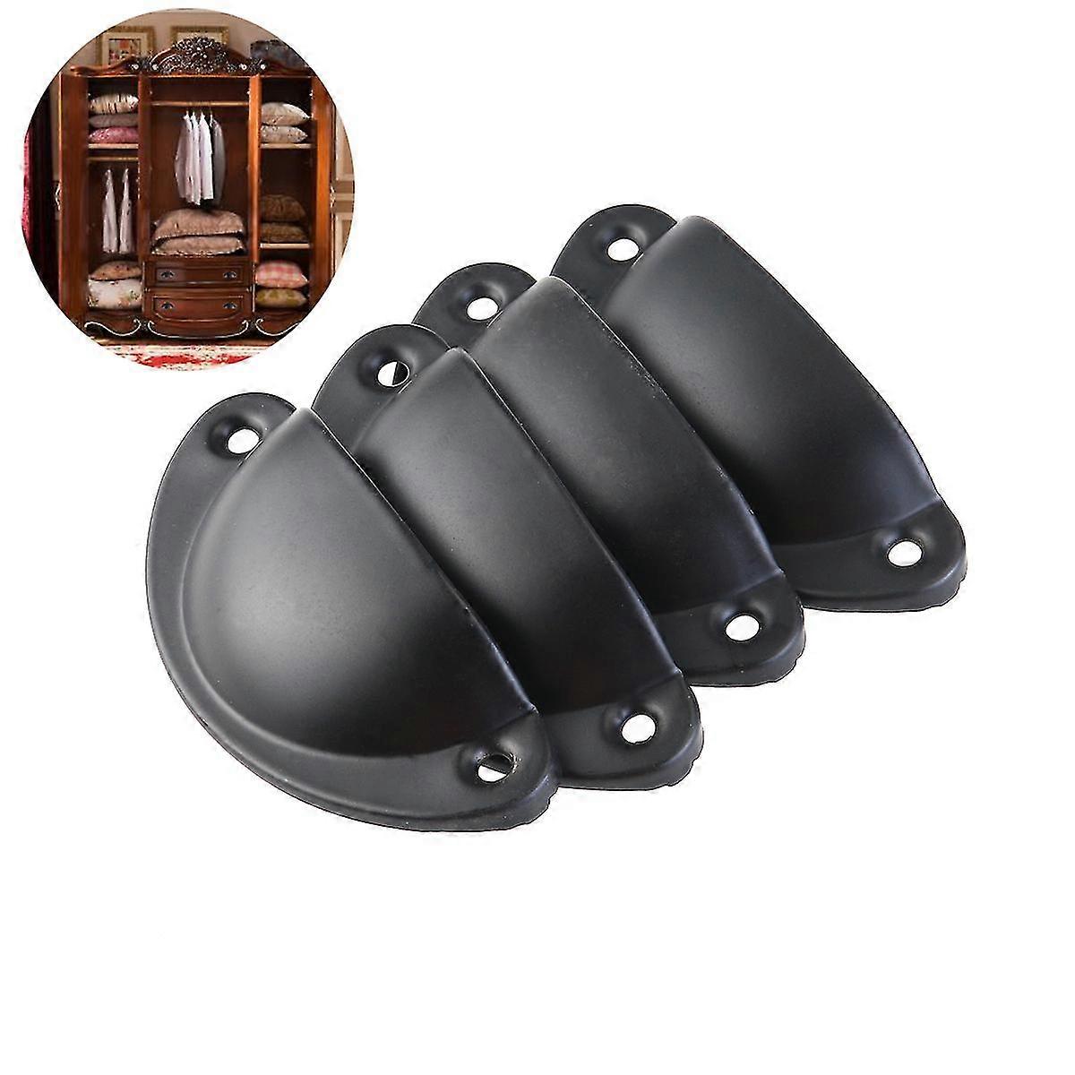 4pcs Vintage Decorative Door Drawer Pull Handle Metal Semicircle Knobs (black)