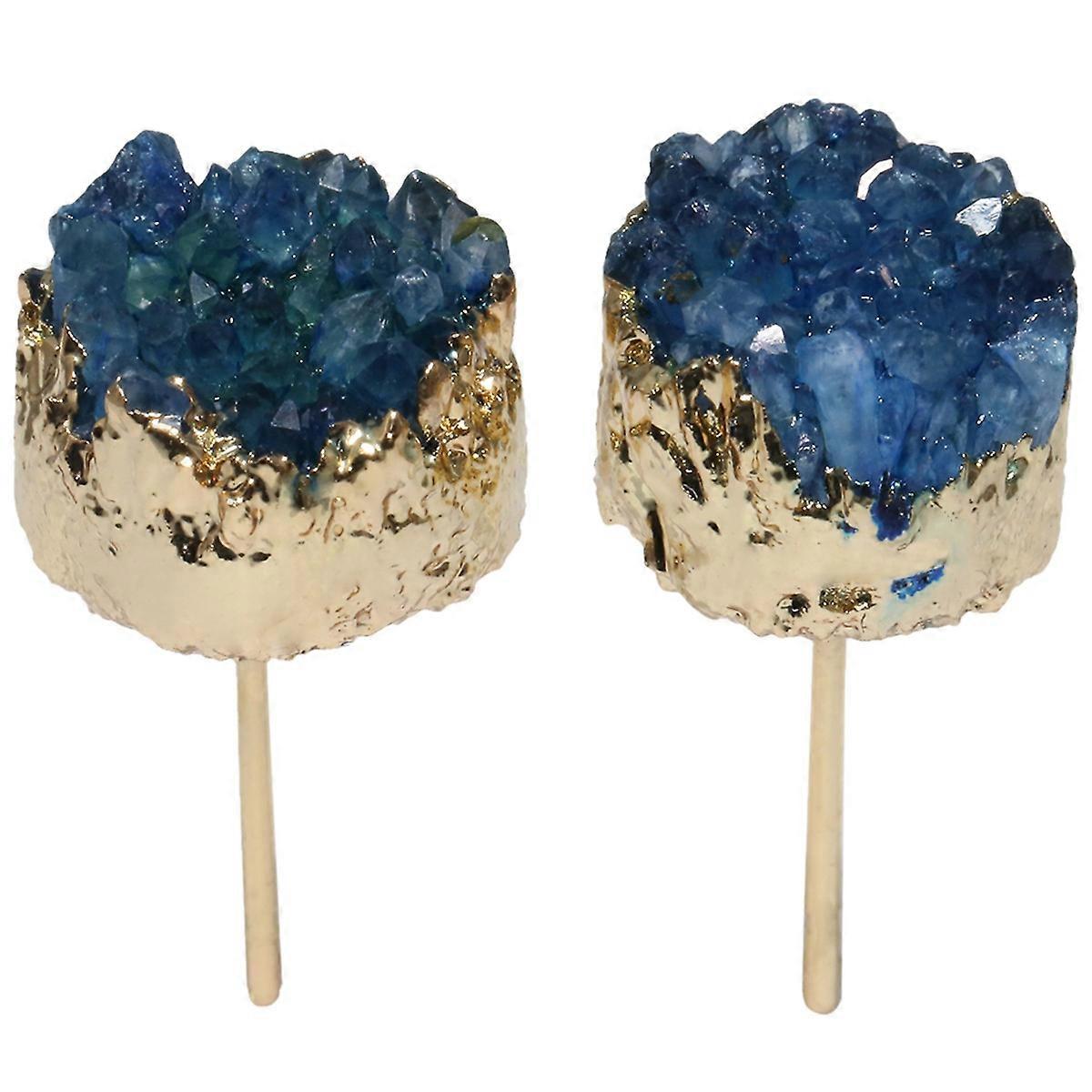 Earrings-Luminous Lake Blue Studs-Elegant Gold Trim