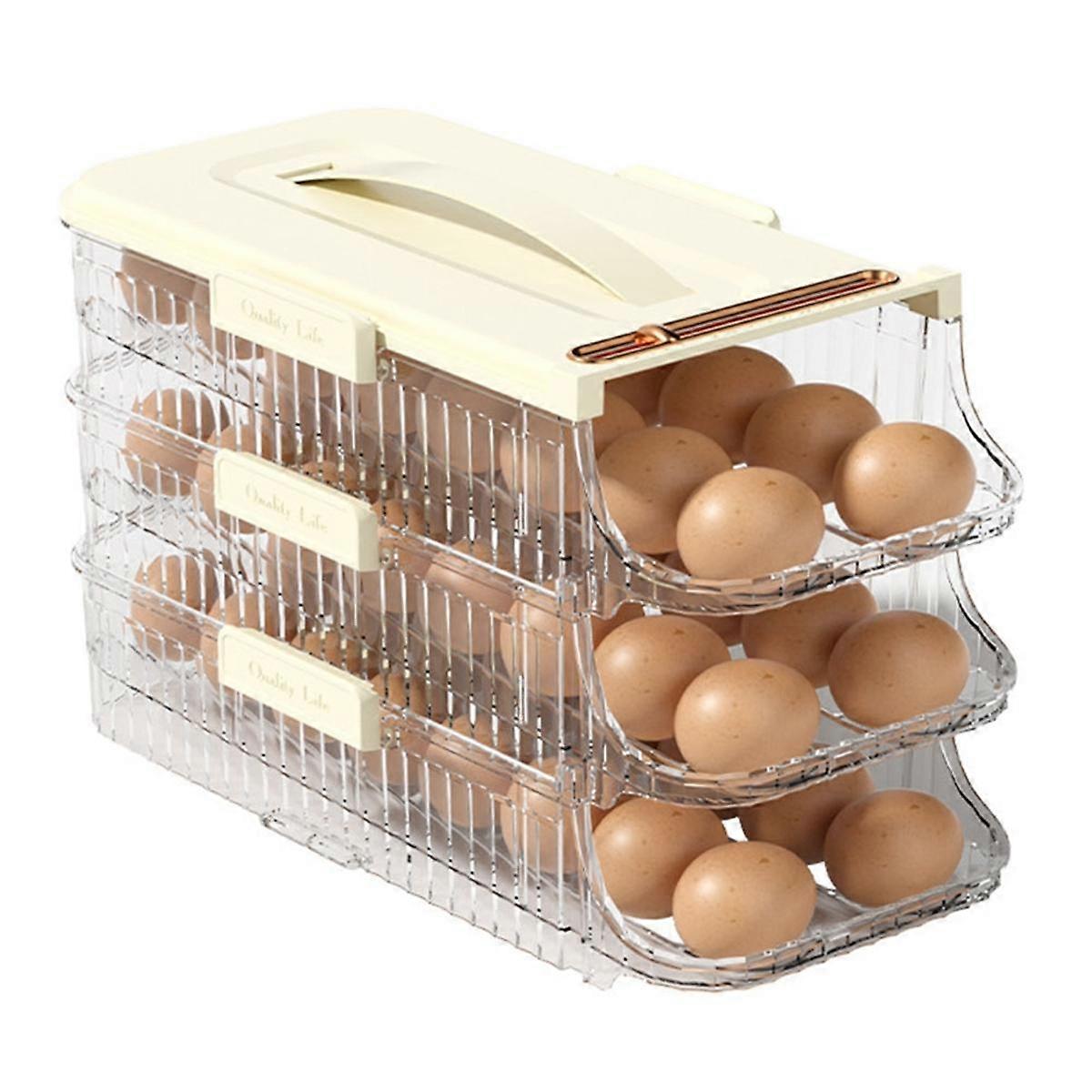 Egg Holder for Refrigerator Rolling Egg Organizer Egg Container Saving Egg Roller Dispenser Stackable Fridge Tray White