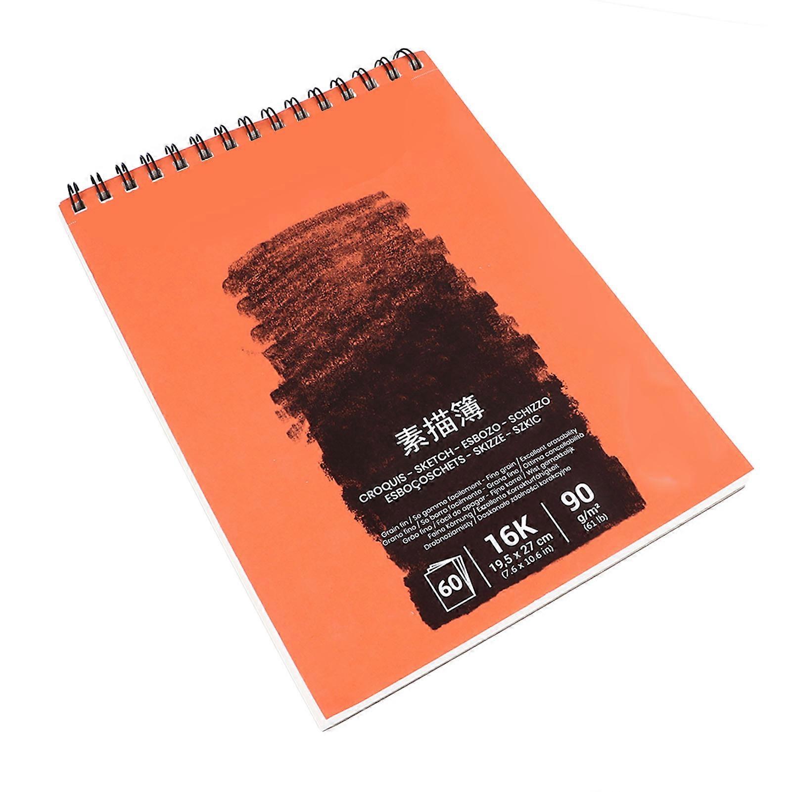 60 Sheets Sketch Book Professional 16K Spiral Bound Art Sketchbook Artist Drawing Book Paper Painting Sketching Pad Orange