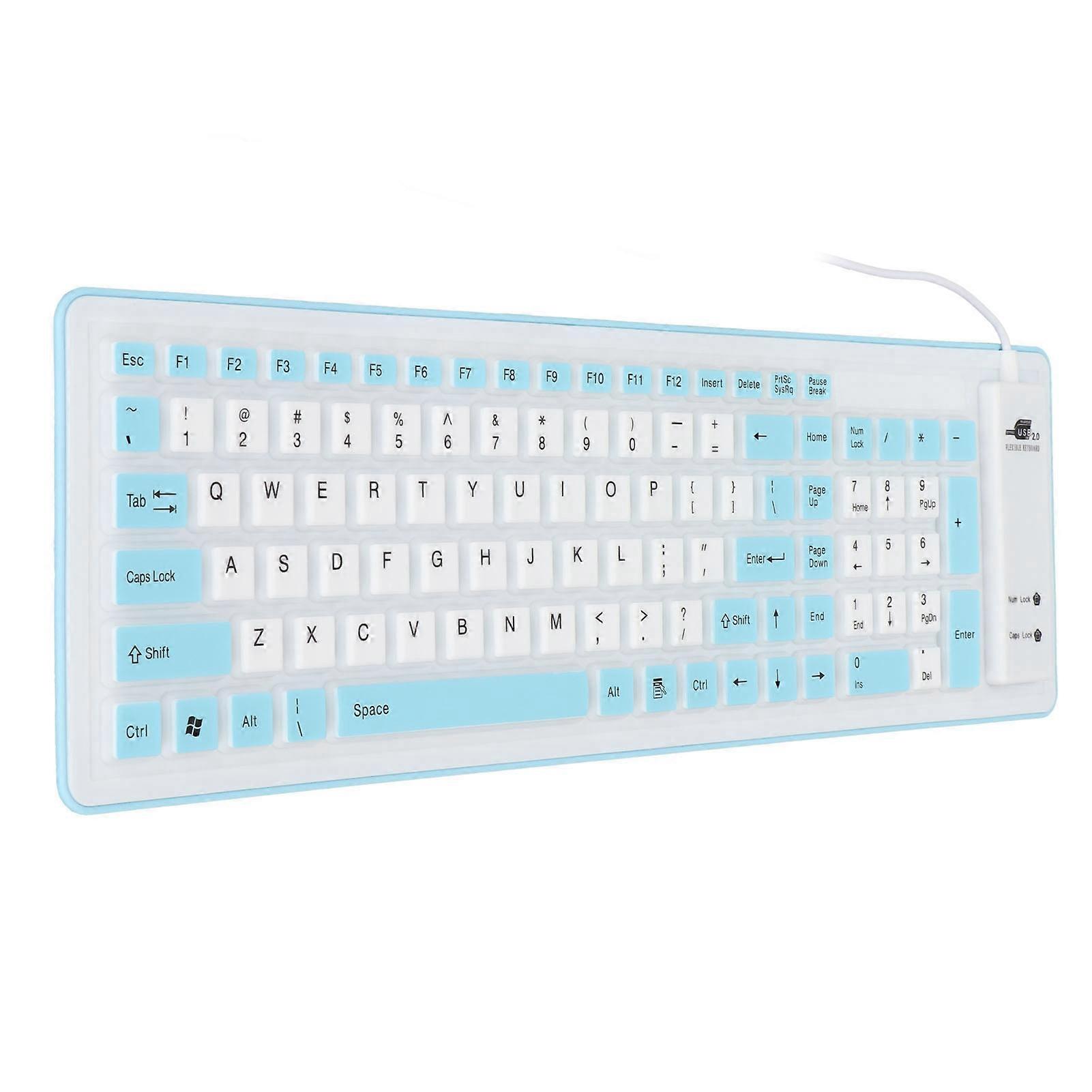 Foldable Silicone Keyboard 103 Keys USB Wired Silicon Foldable Waterproof Mute Fadeless Foldable Keyboard for PC Laptop Blue